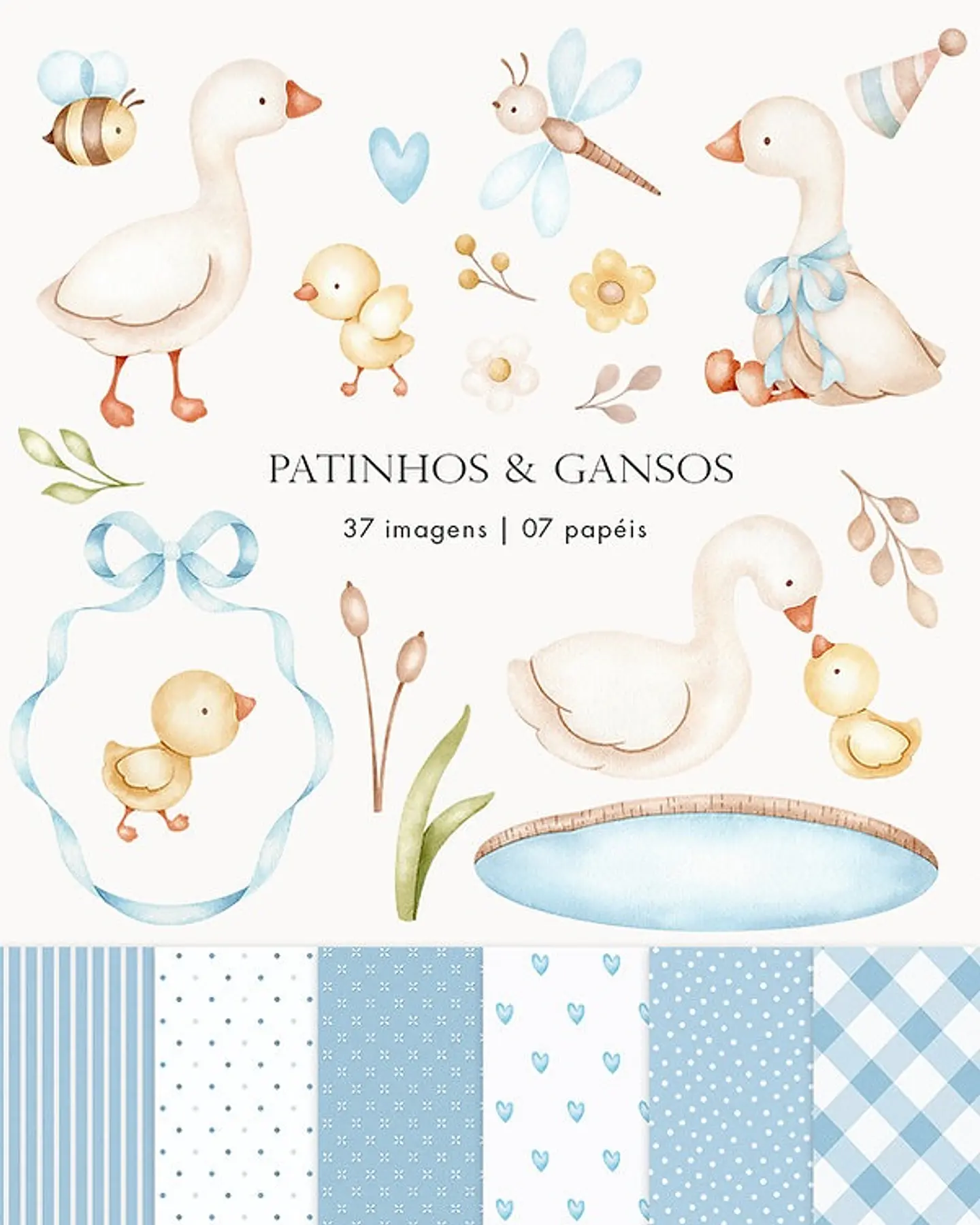 Kit Digital Patinhos e Gansos Azulzinho em Png  1