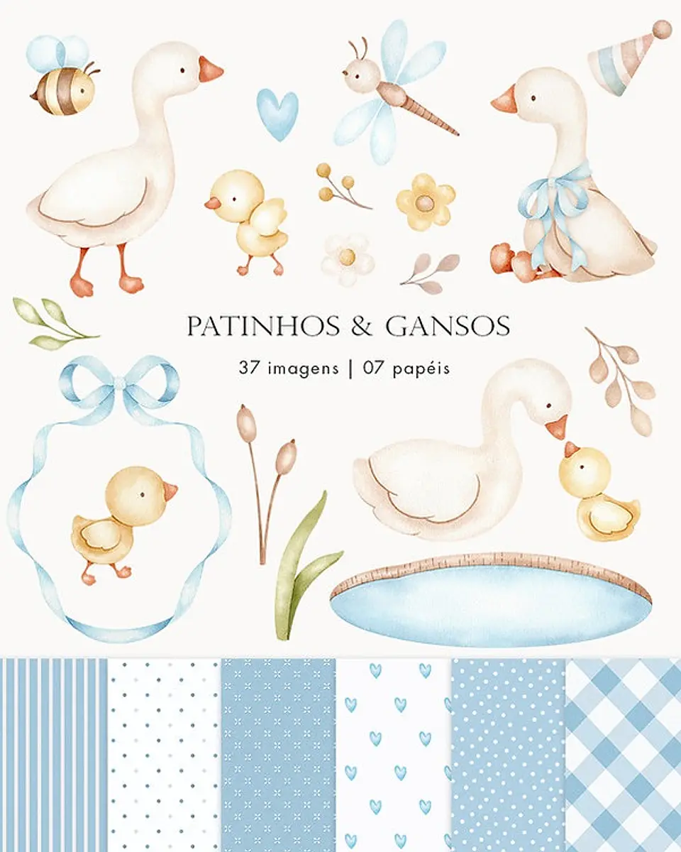 Kit Digital Patinhos e Gansos Azulzinho em Png  1