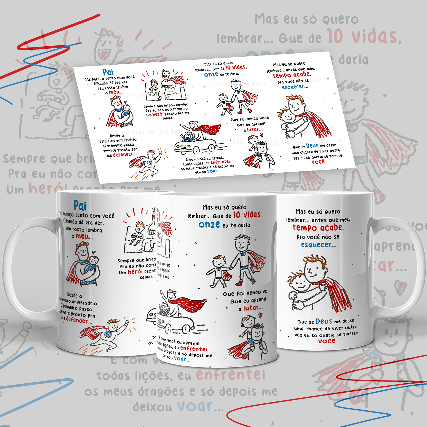 Arte Caneca Dia dos Pais Herói Arquivo em Jpg 1