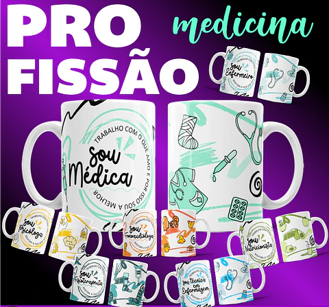 14 Artes para Caneca Profissões Medicina Arquivo editável 