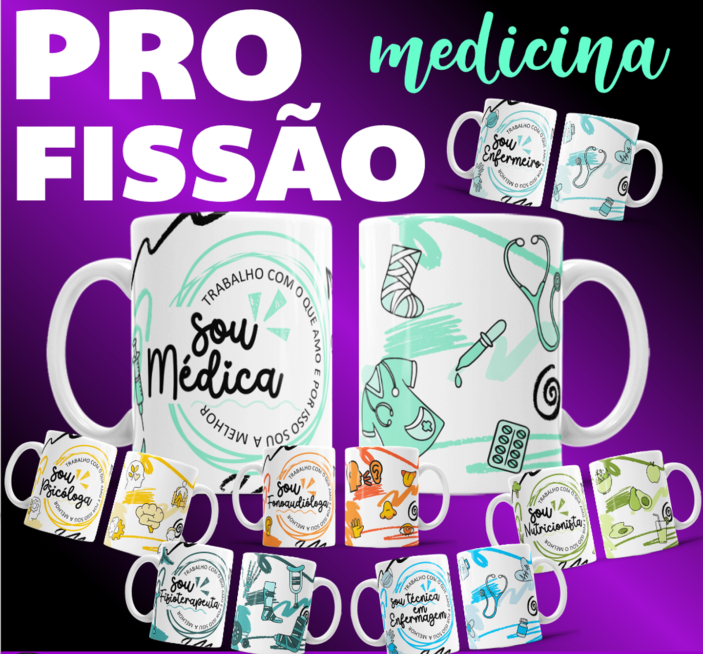 14 Artes para Caneca Profissões Medicina Arquivo editável  1