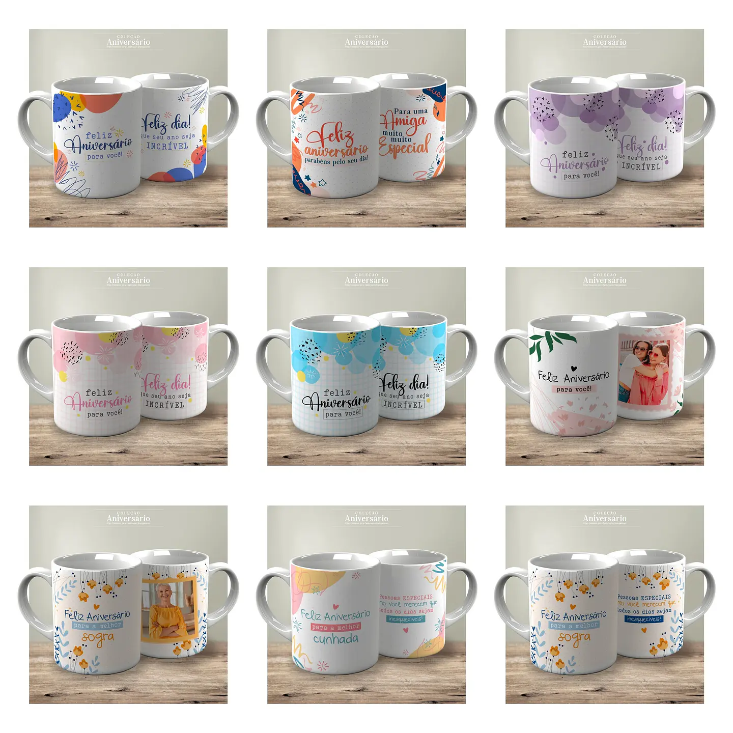 48 Artes para Caneca e Azulejo Feliz Aniversário Arquivo Editável  1