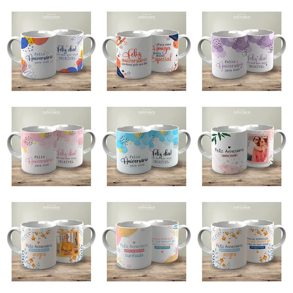 48 Artes para Caneca e Azulejo Feliz Aniversário Arquivo Editável  1