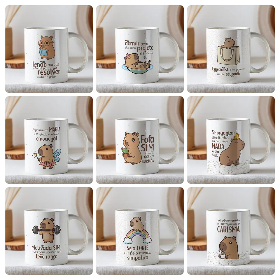 23 Artes para Caneca Capivara Frases Arquivo Editável  1