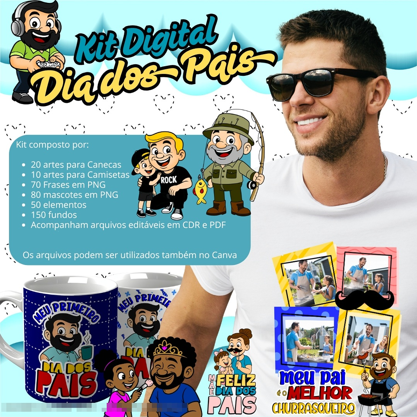 54 Artes para Caneca e Camisa + Kit Digital Dia dos Pais Arquivo Editável 1