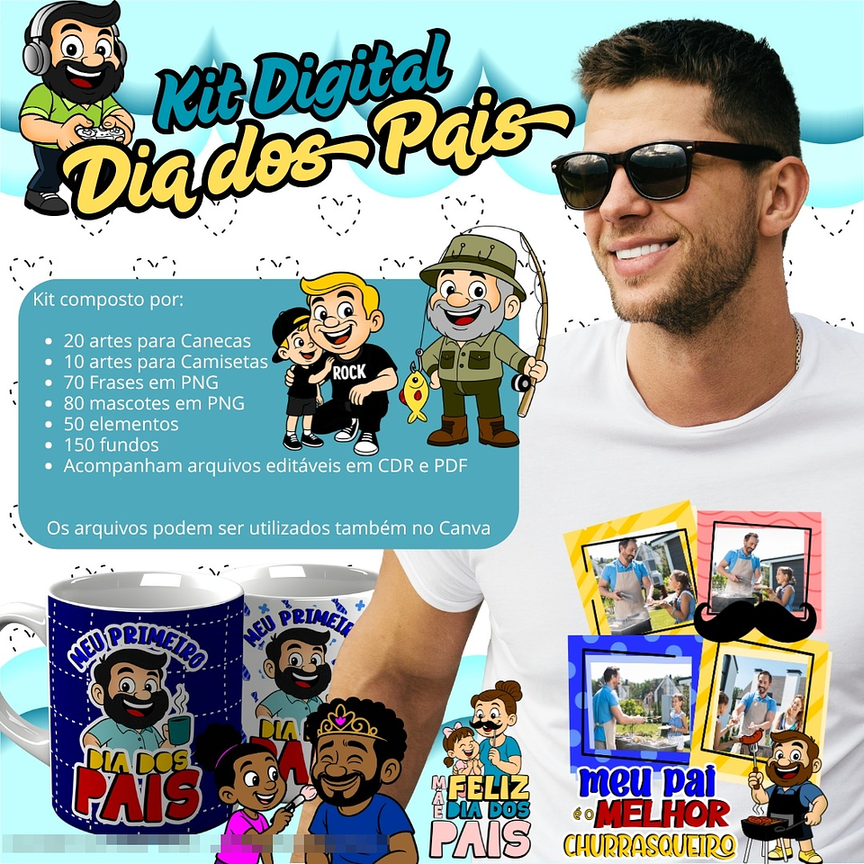 54 Artes para Caneca e Camisa + Kit Digital Dia dos Pais Arquivo Editável 1