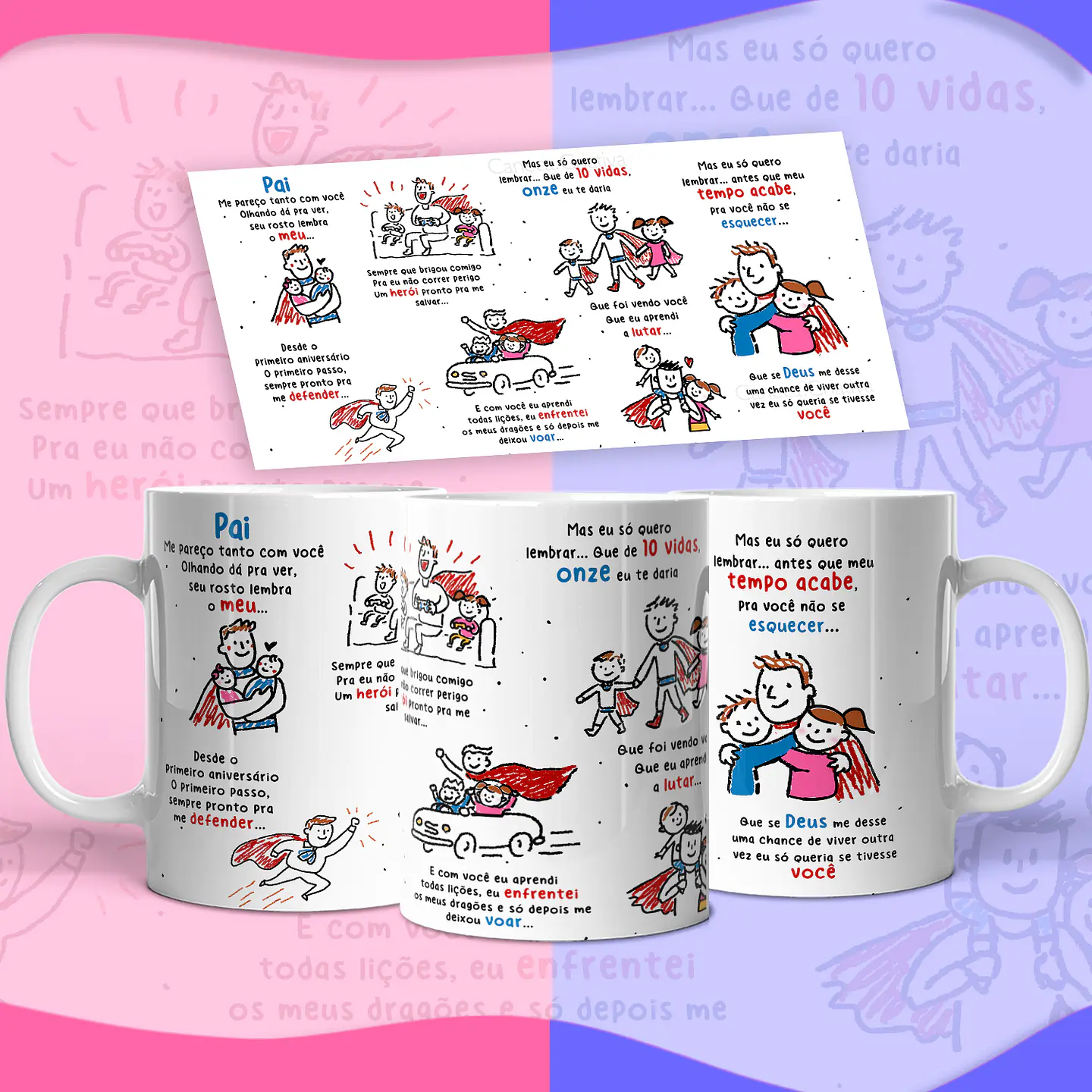 Arte Caneca Pai… Onze vidas Versão Pai de Casal Filhos Arquivo em Png  1