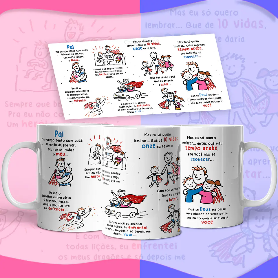 Arte Caneca Pai… Onze vidas Versão Pai de Casal Filhos Arquivo em Png  1