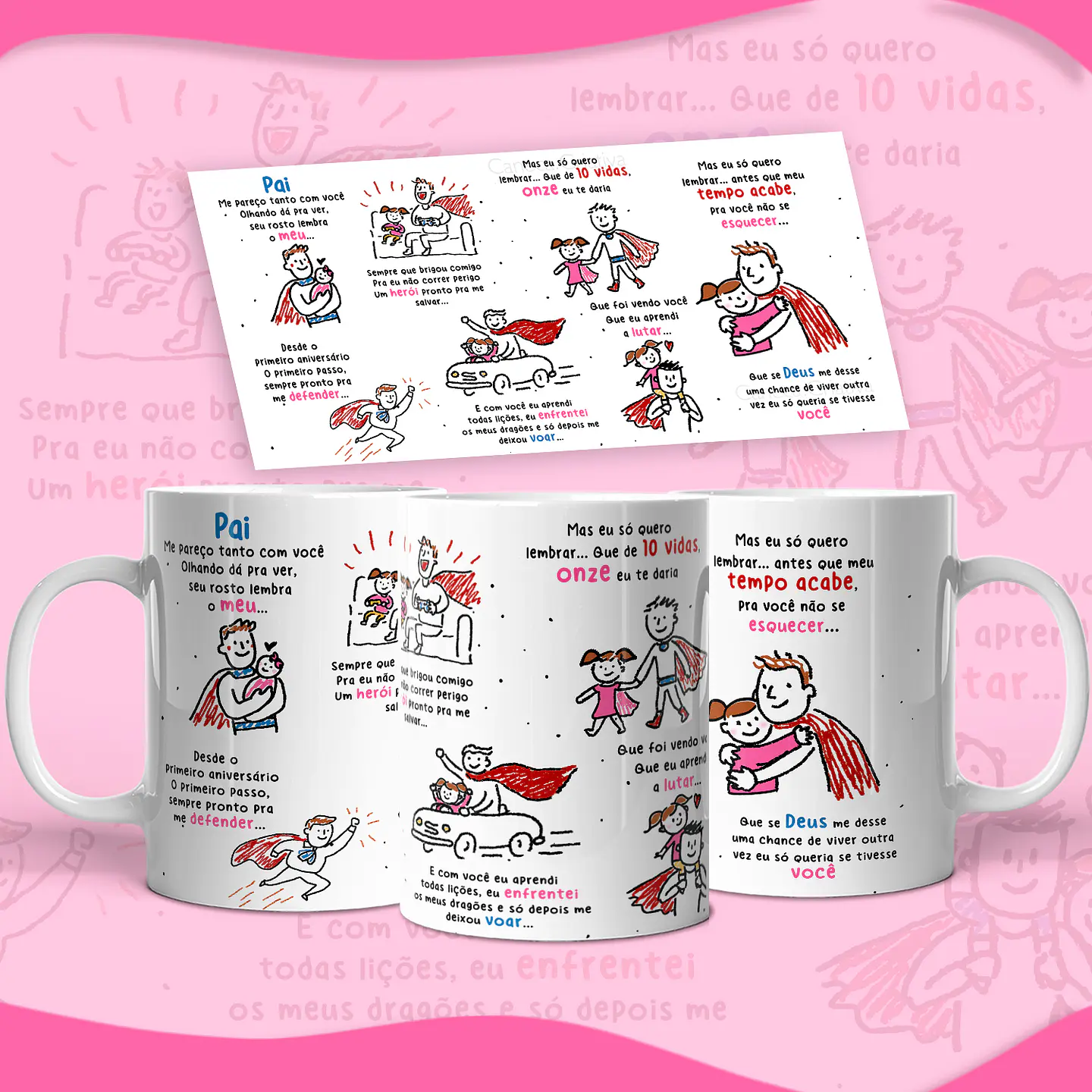 Arte Caneca Pai… Onze vidas Versão Pai de Menina Arquivo em Png 1