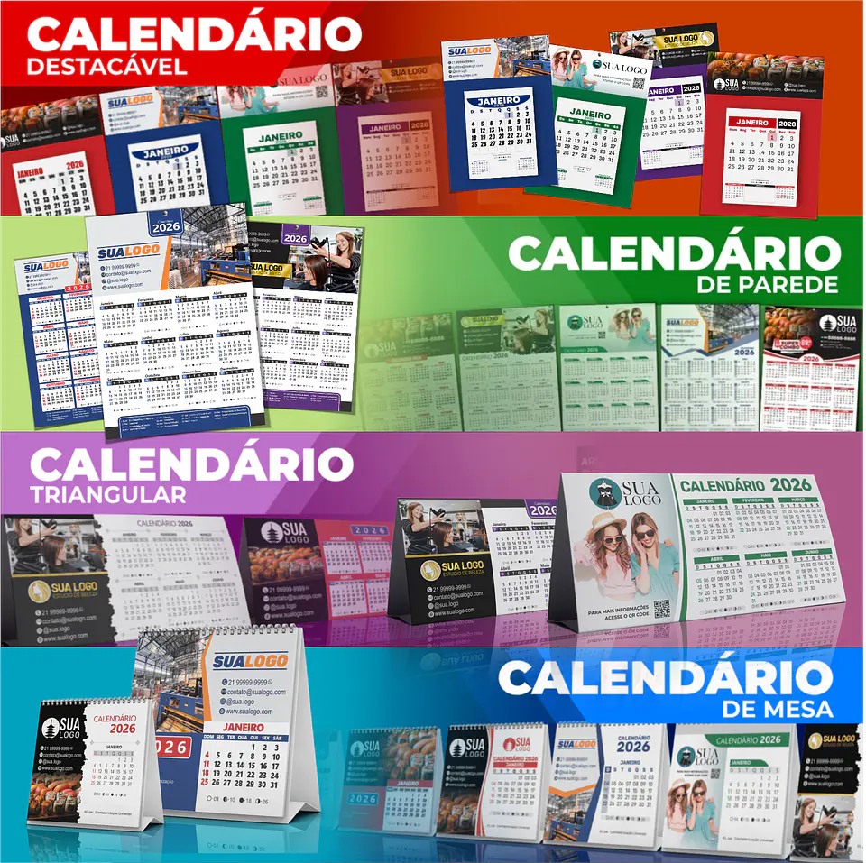 Arquivos Calendarios Diversos 2026 Editáveis 2