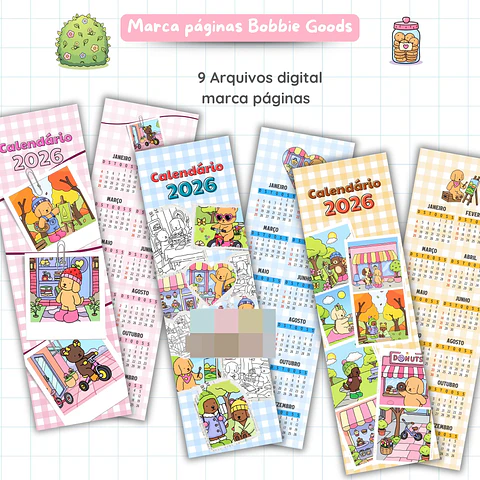 18 Artes para Marca paginas Calendário Bobbie Goods Arquivo em Png