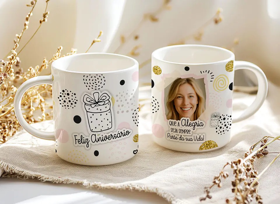 4 Artes para Caneca Feliz Aniversário Arquivo Editável   4