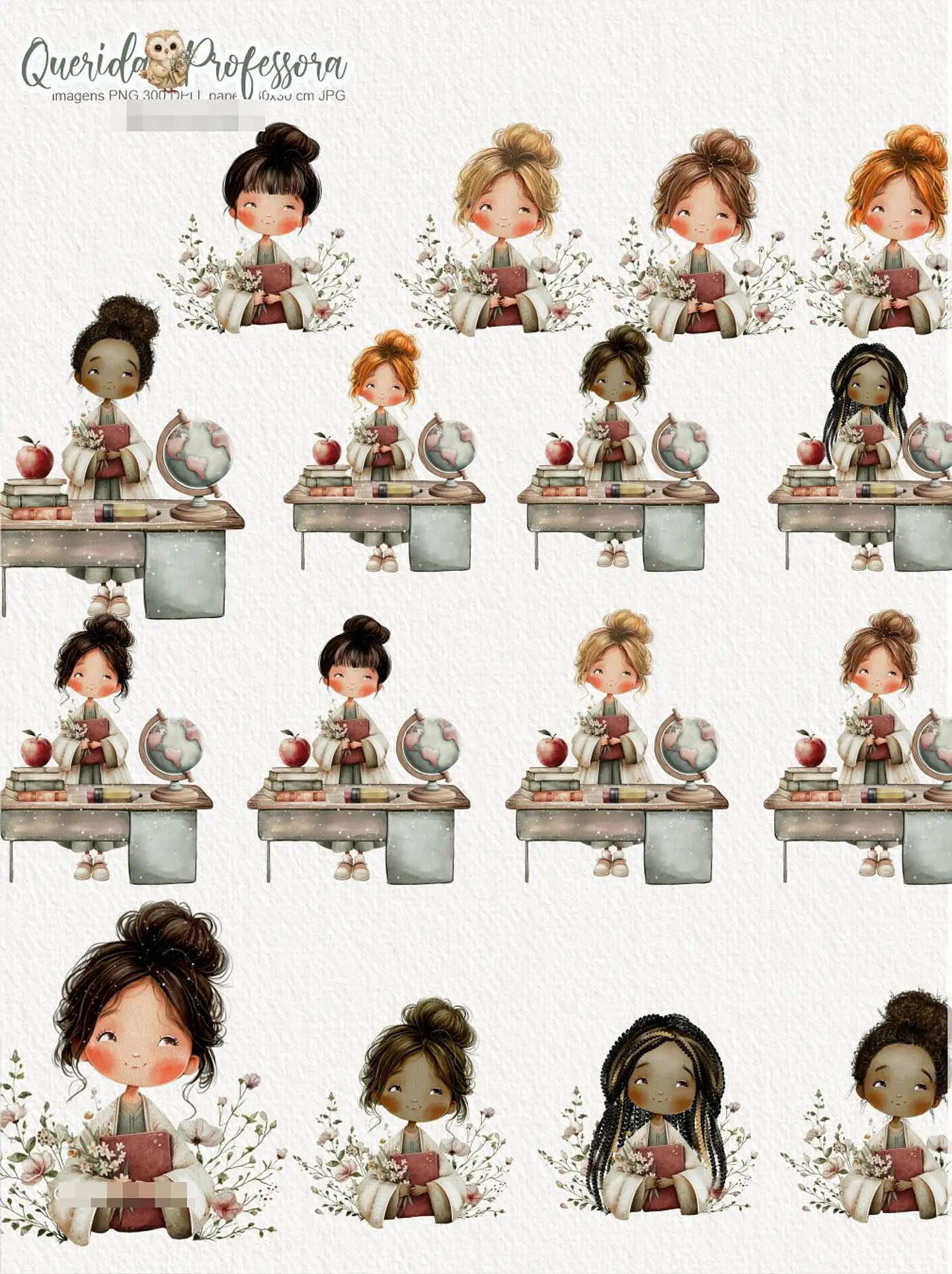 Kit Digital Querida Professora Aquarela em Png 2