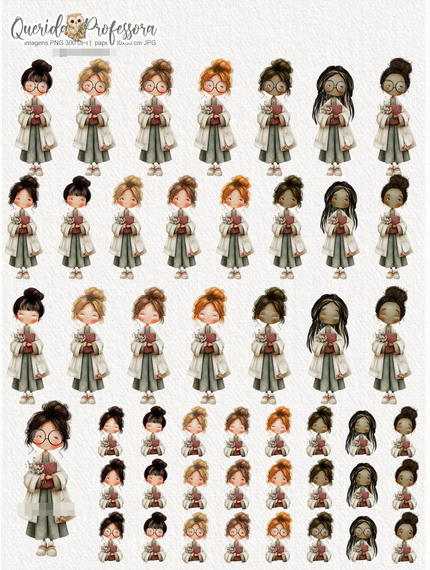 Kit Digital Querida Professora Aquarela em Png 3