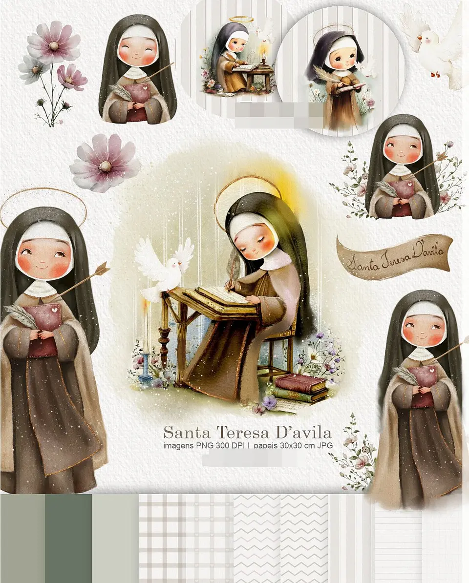 Kit Digital Santa Teresa Dávila Aquarela em Png  1