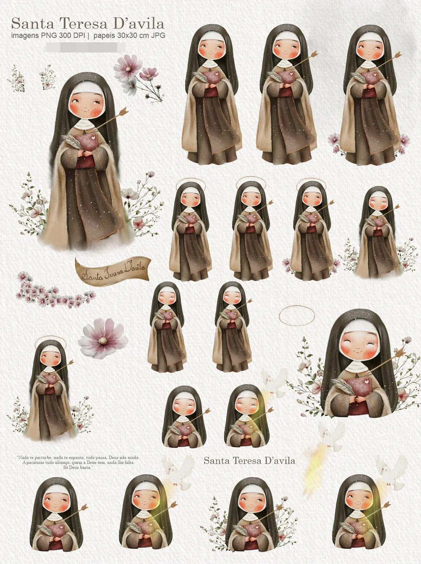Kit Digital Santa Teresa Dávila Aquarela em Png  2