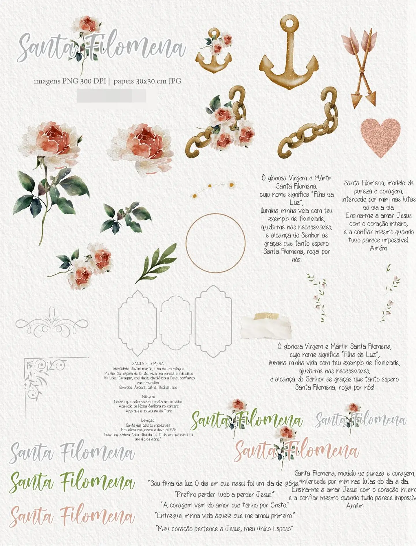 Kit Digital Santa Filomena Aquarela em Png  2