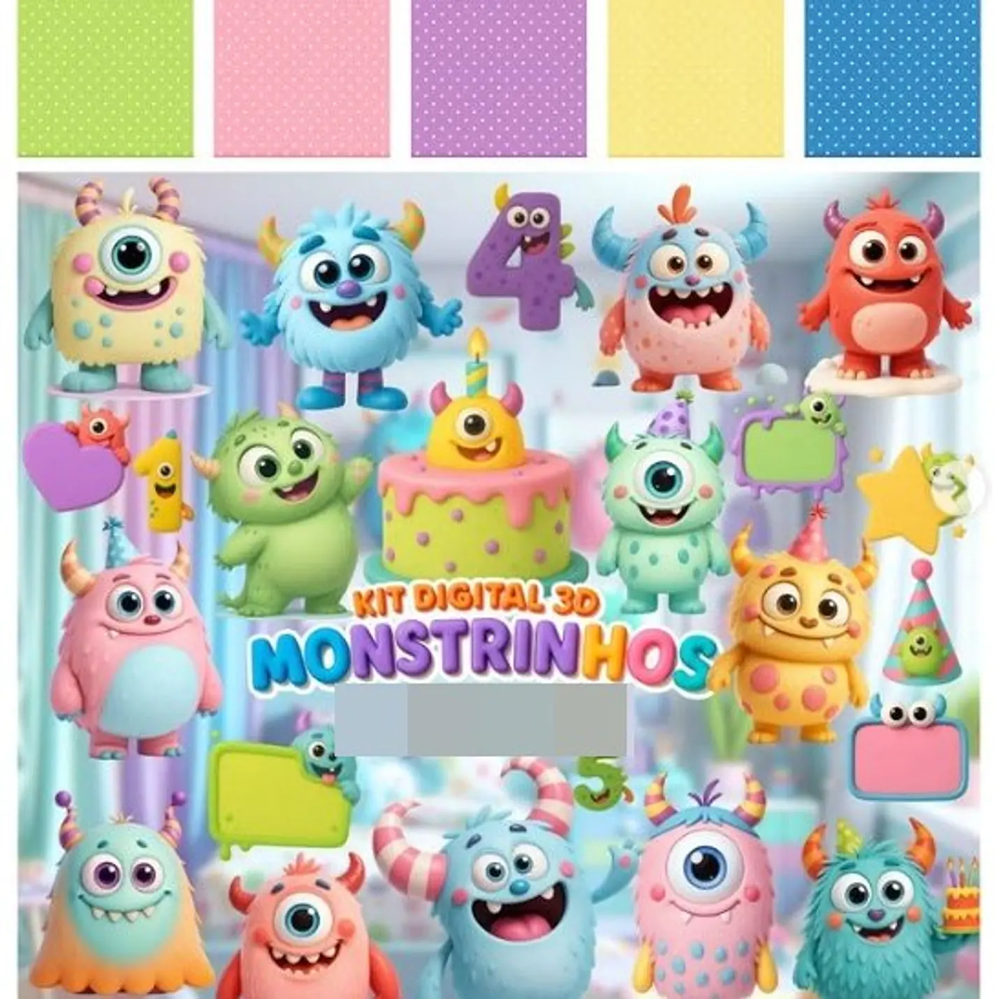 Kit Digital Monstrinhos Fofos 3D em Png  1