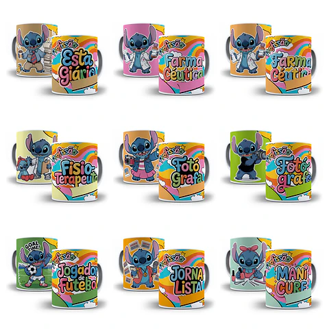 61 Artes para Caneca Profissões Stitch Arquivo em Jpg