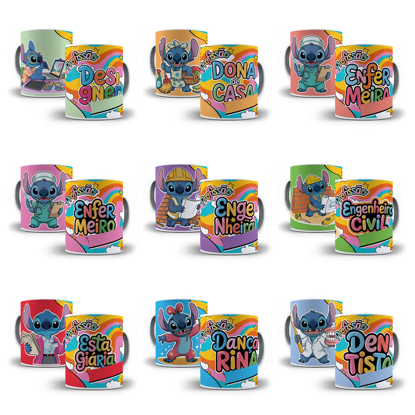 61 Artes para Caneca Profissões Stitch Arquivo em Jpg 2