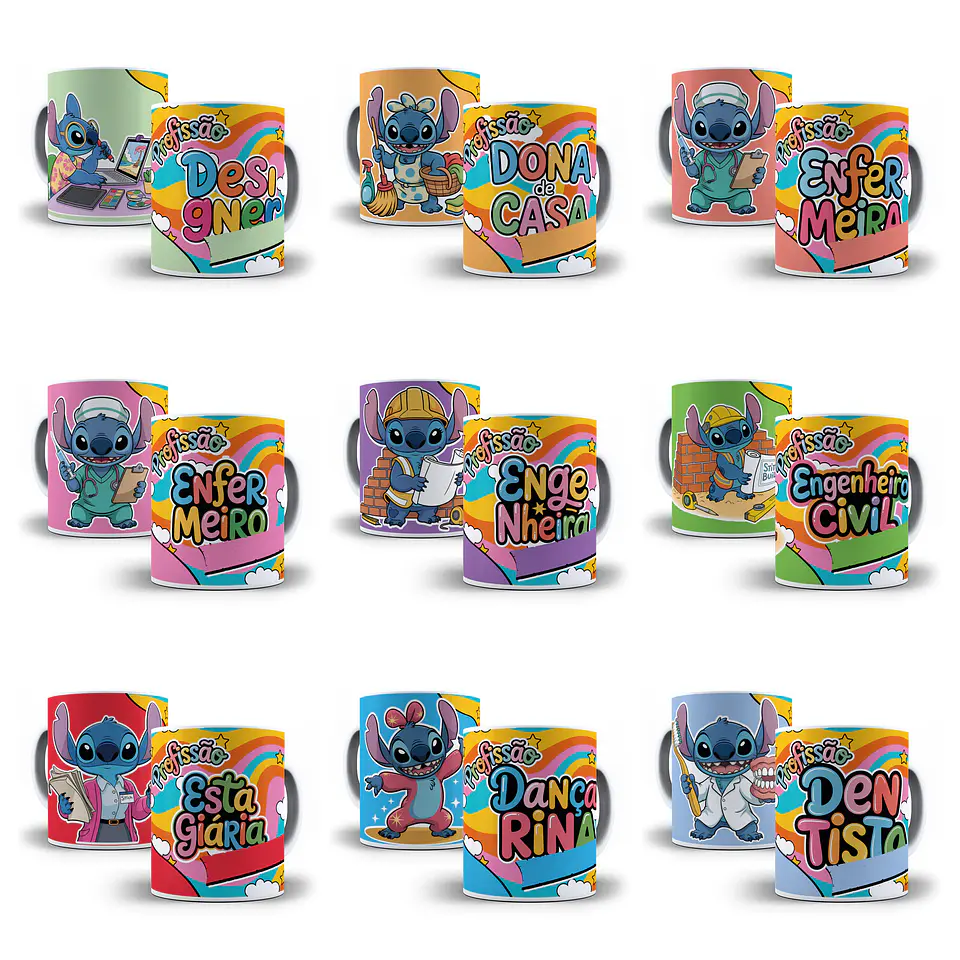 61 Artes para Caneca Profissões Stitch Arquivo em Jpg 2
