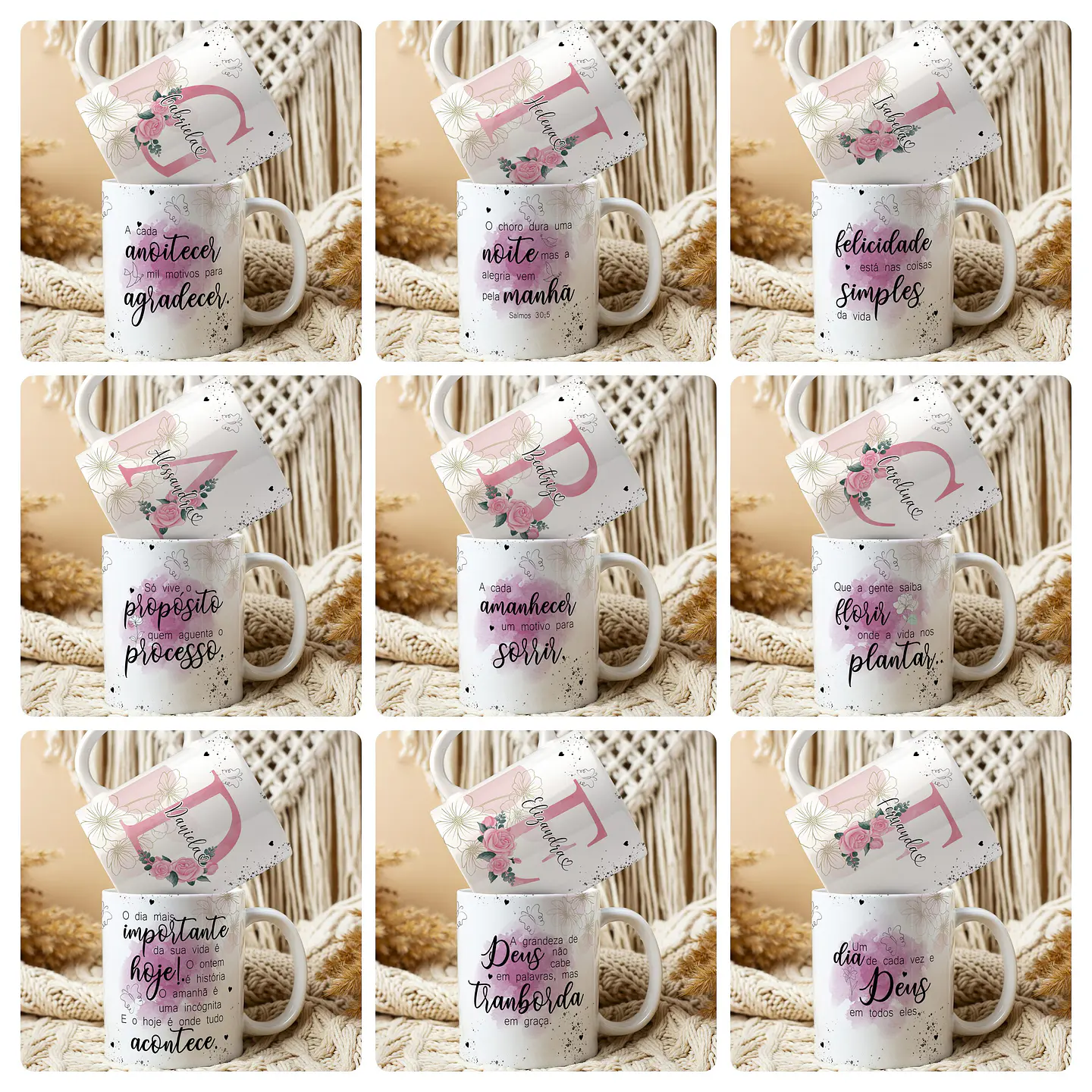 26 Artes para Caneca Alfabeto Frases Floral Arquivo Editável  3