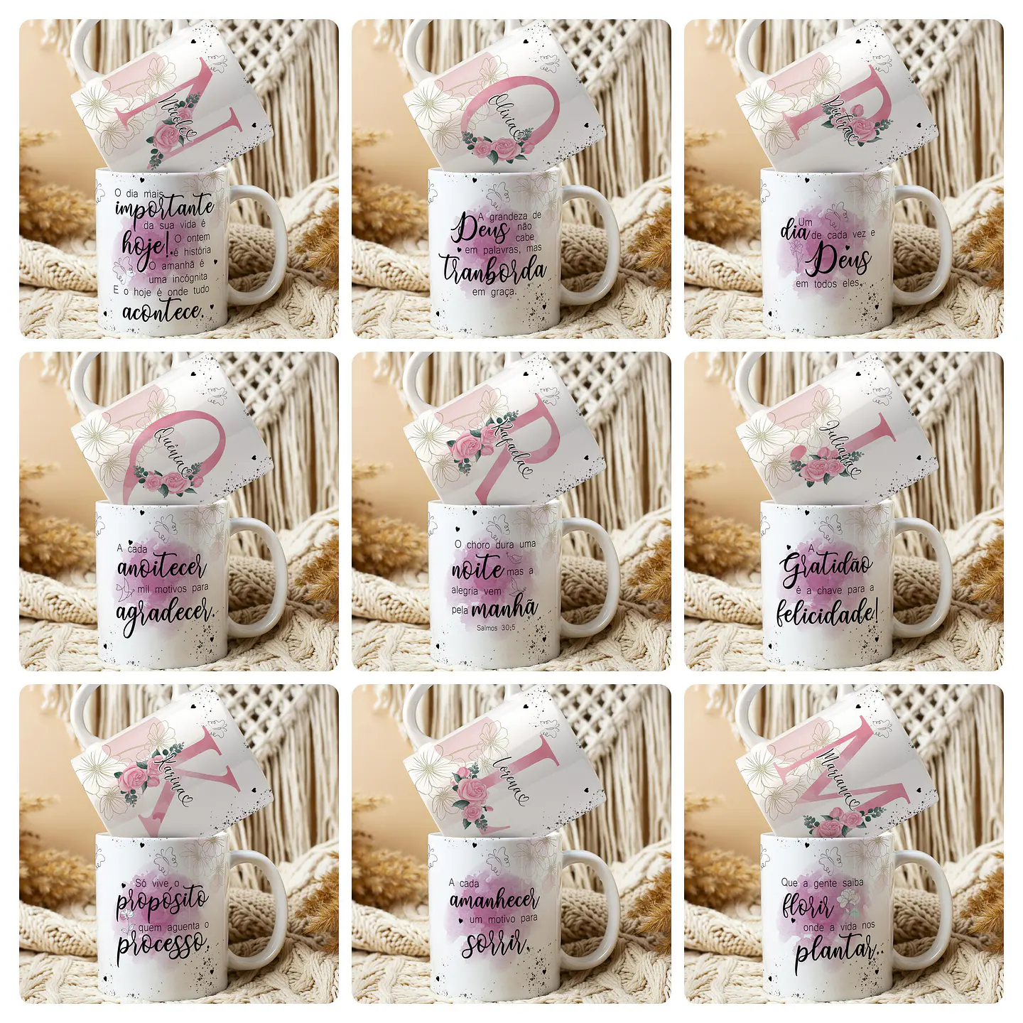 26 Artes para Caneca Alfabeto Frases Floral Arquivo Editável  4