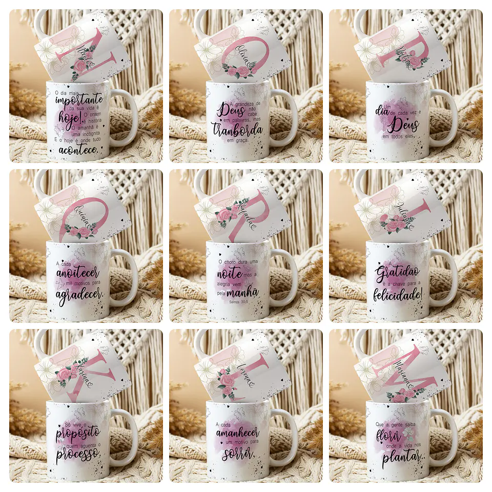 26 Artes para Caneca Alfabeto Frases Floral Arquivo Editável  4