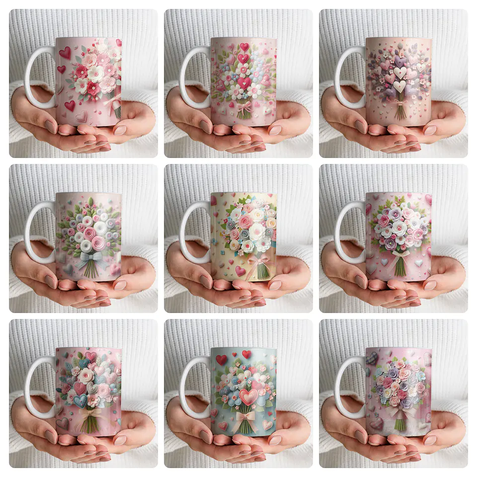 10 Artes para Caneca Flores de Pano 3d Arquivo em Jpg 1