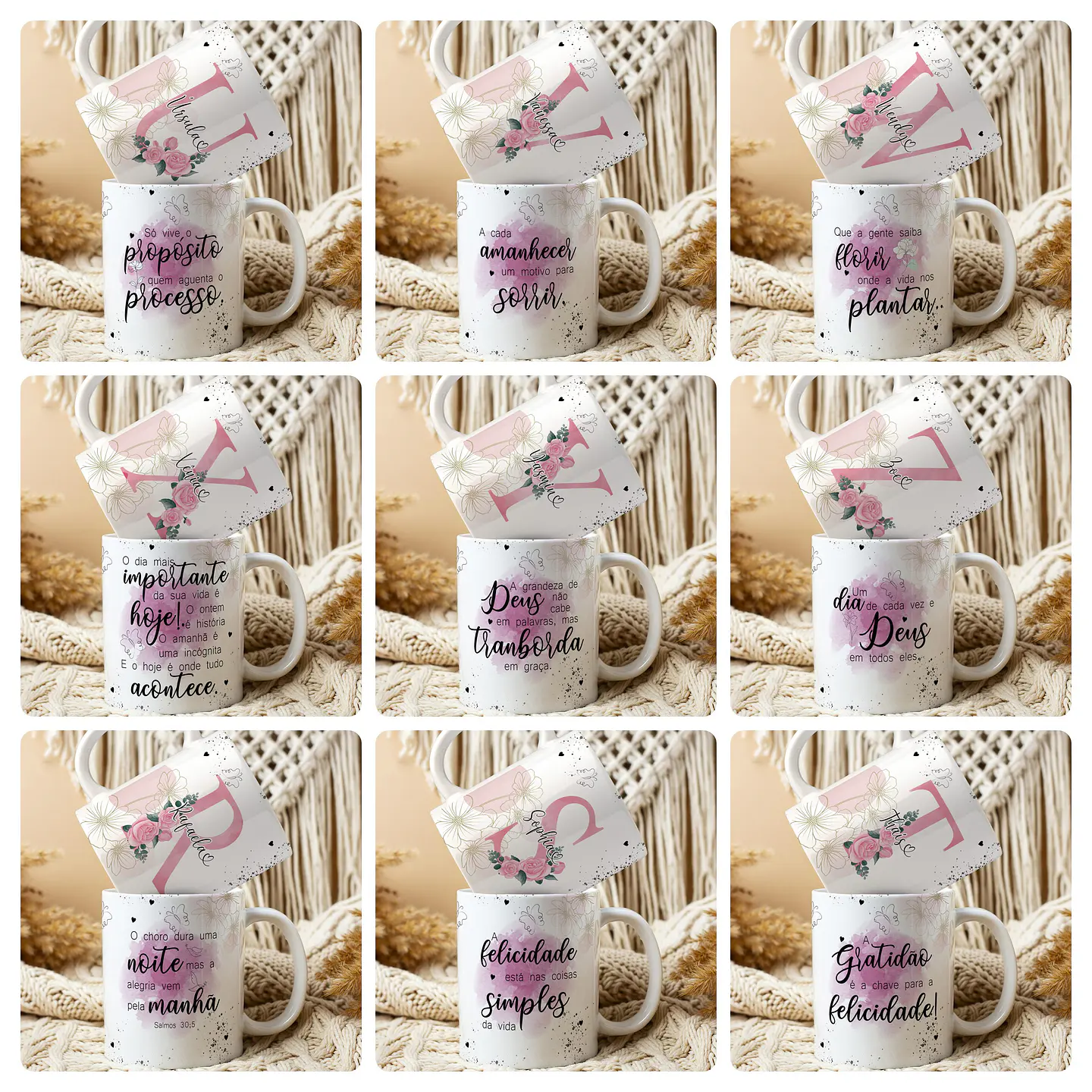 26 Artes para Caneca Alfabeto Frases Floral Arquivo Editável  5