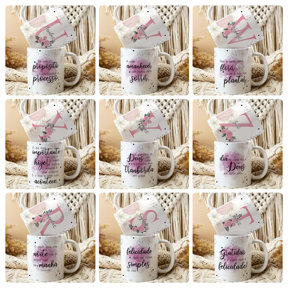 26 Artes para Caneca Alfabeto Frases Floral Arquivo Editável  5