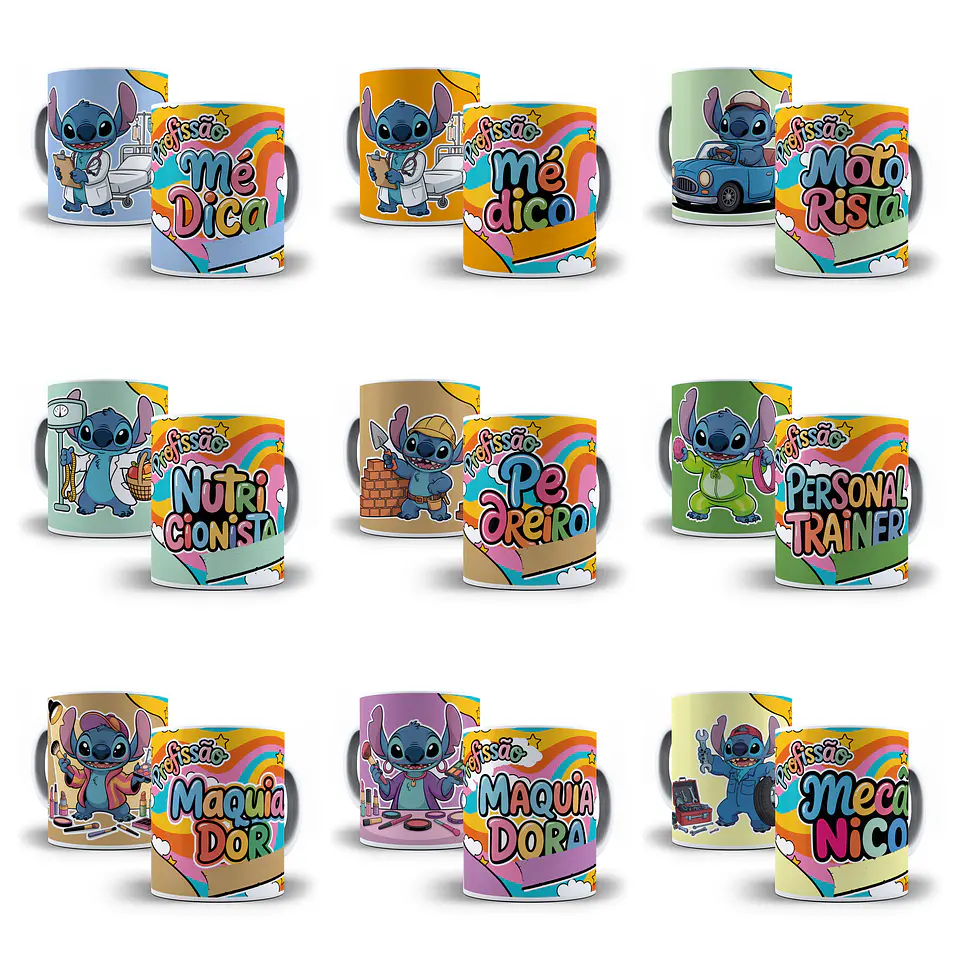 61 Artes para Caneca Profissões Stitch Arquivo em Jpg 4