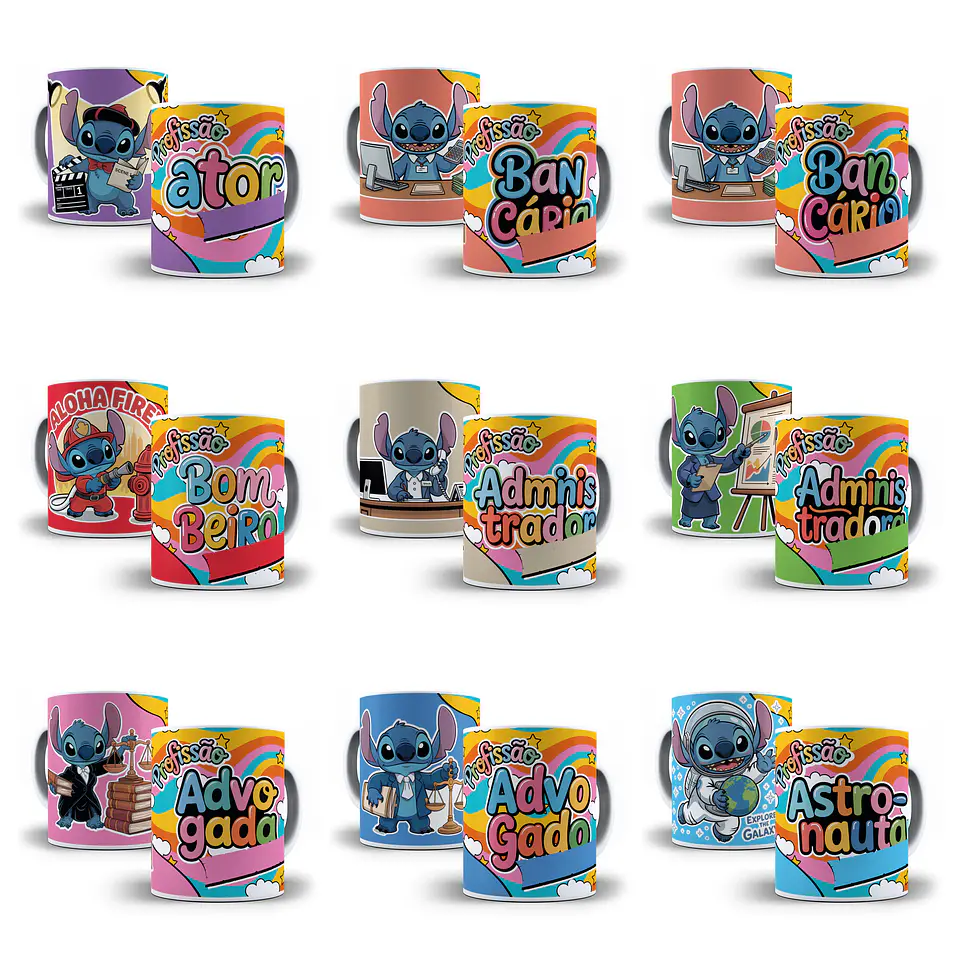 61 Artes para Caneca Profissões Stitch Arquivo em Jpg 5
