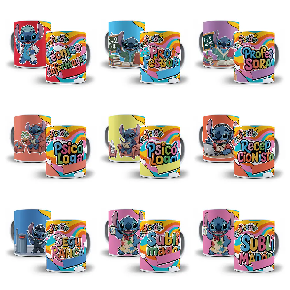 61 Artes para Caneca Profissões Stitch Arquivo em Jpg 6