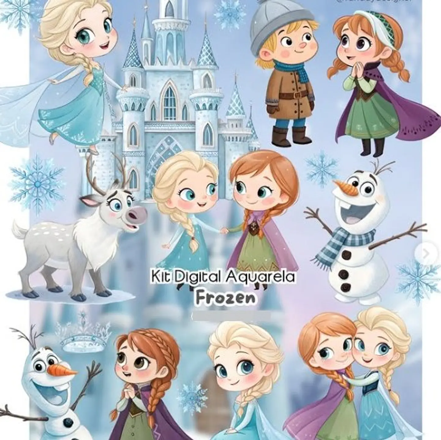 Kit Digital Frozen Aquarela em Png 1