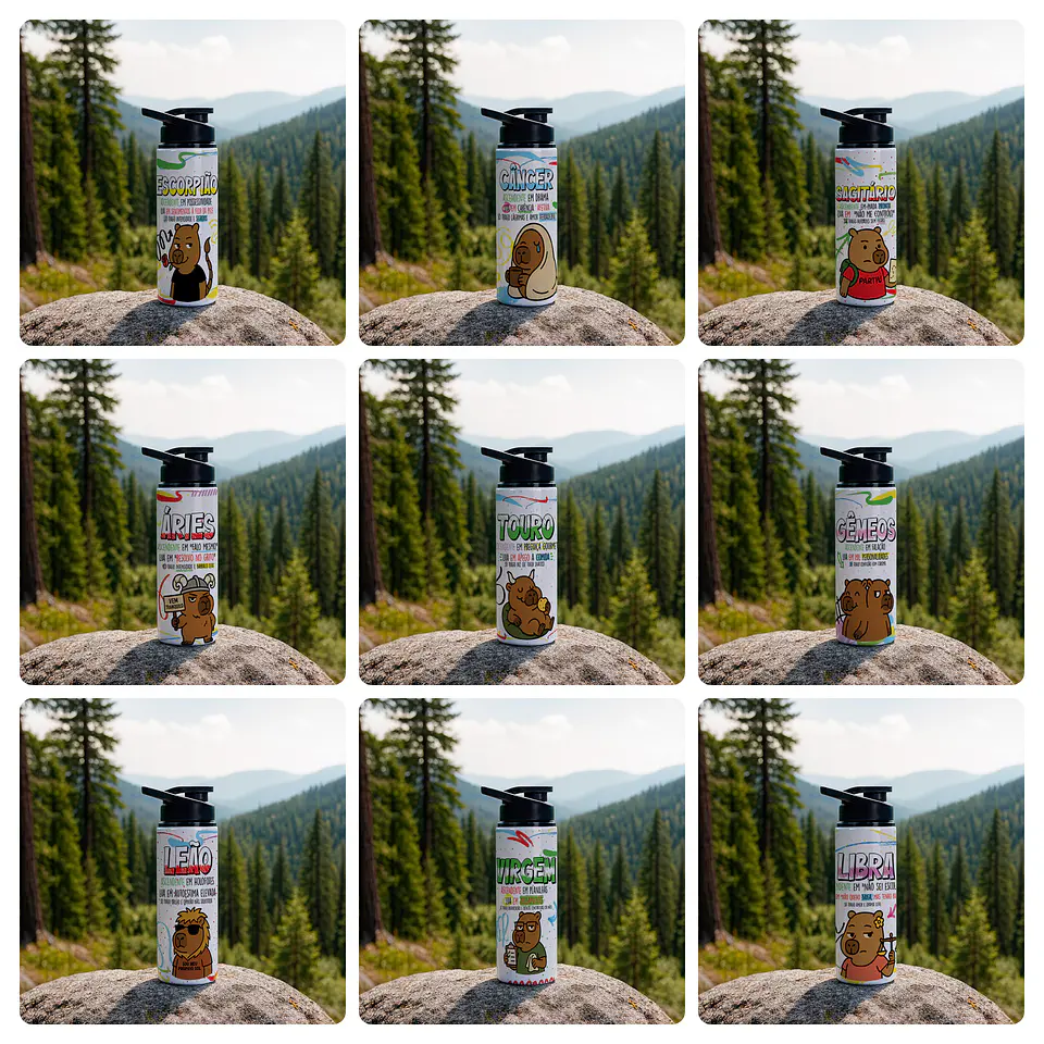 24 Artes para Caneca e Squeeze Capivara Signos Arquivo Editável 2