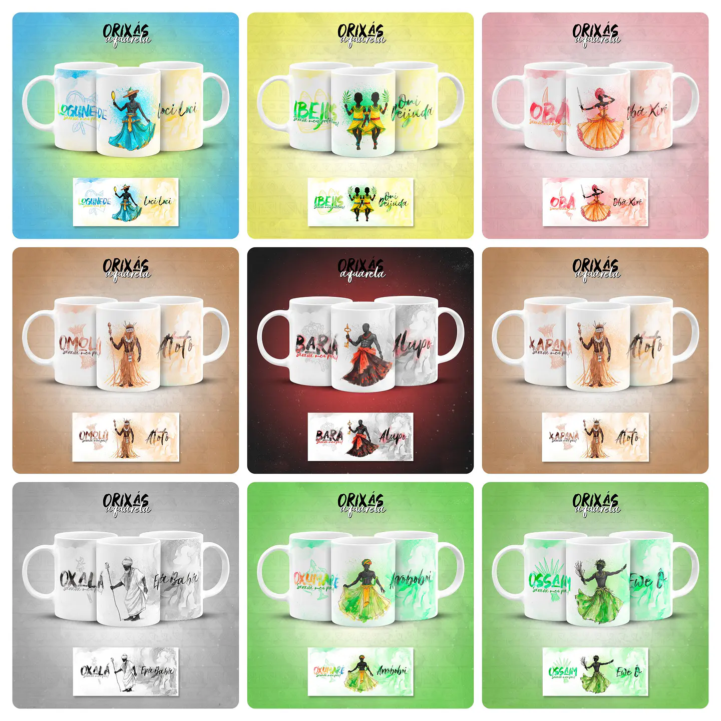 20 Artes para Caneca Orixás Aquarela Arquivo em Jpg 1