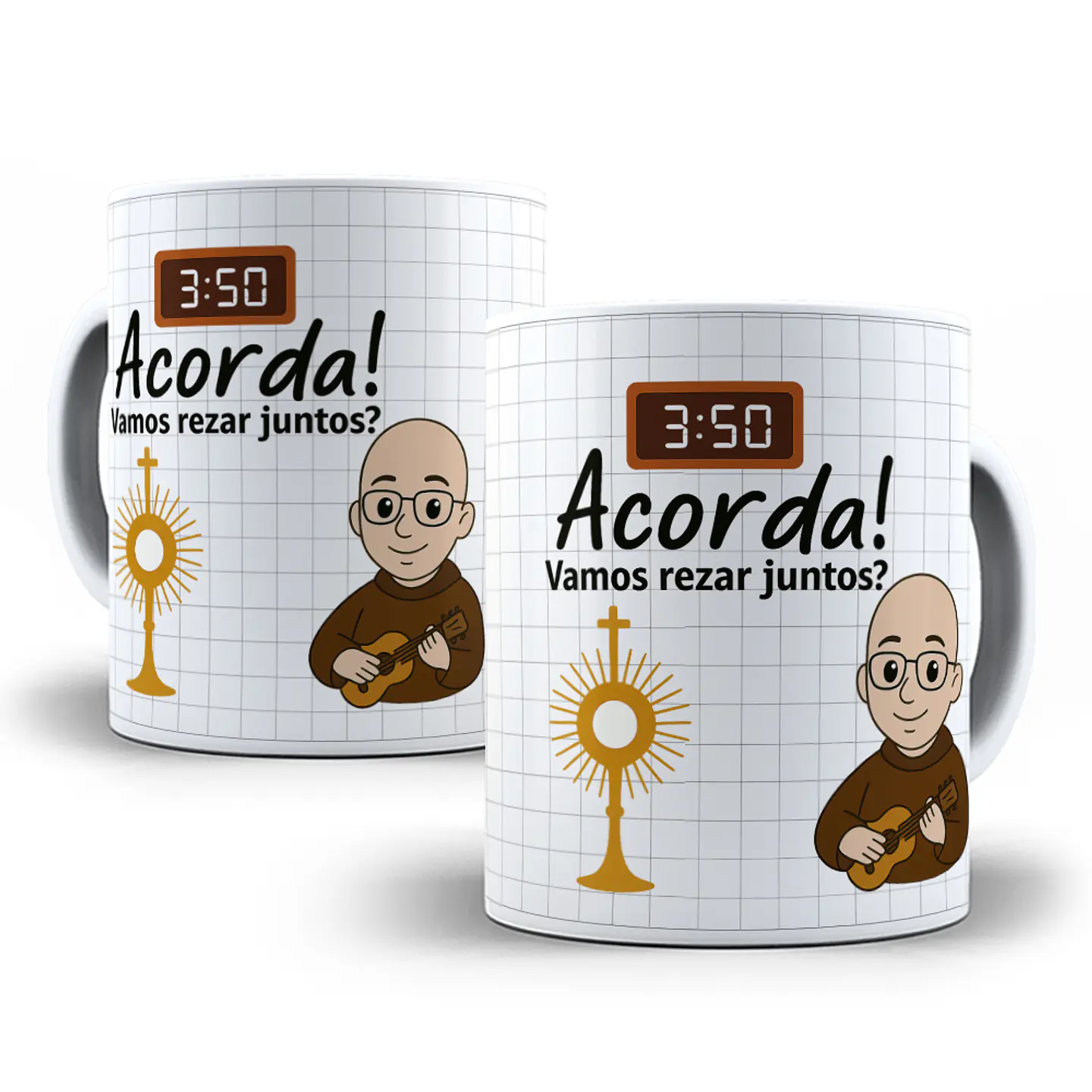 Arte para Caneca Acorda! vamos rezar juntos? Arquivo em Png  1