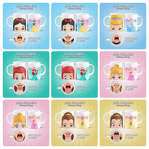 28 Artes para Caneca Bocão Princesas Arquivo em Jpg 