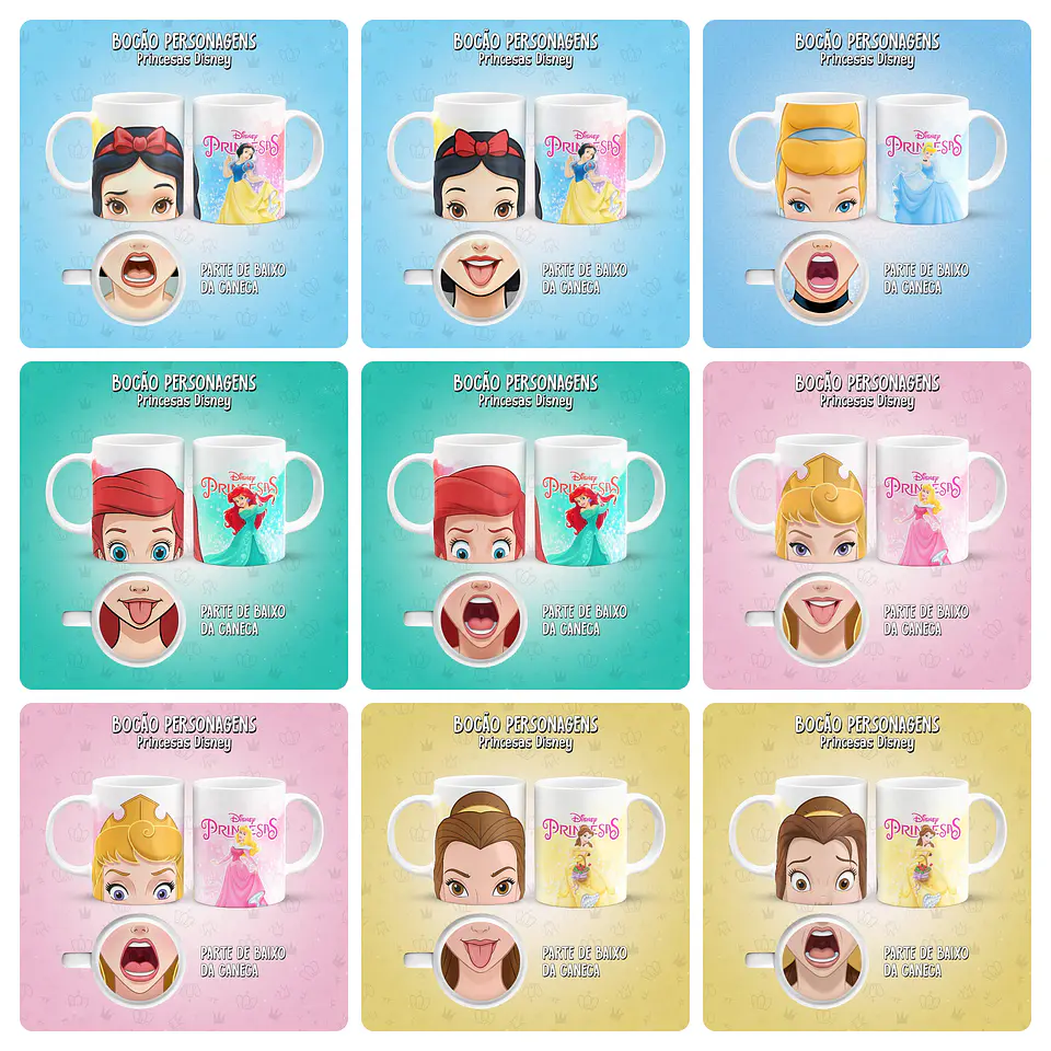 28 Artes para Caneca Bocão Princesas Arquivo em Jpg  1