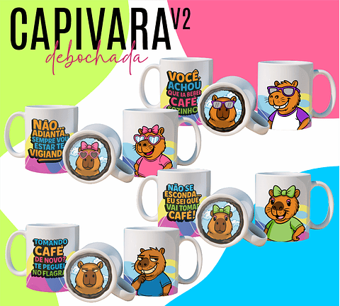 4 Artes para Caneca Capivara Debochada Arquivo Editável 