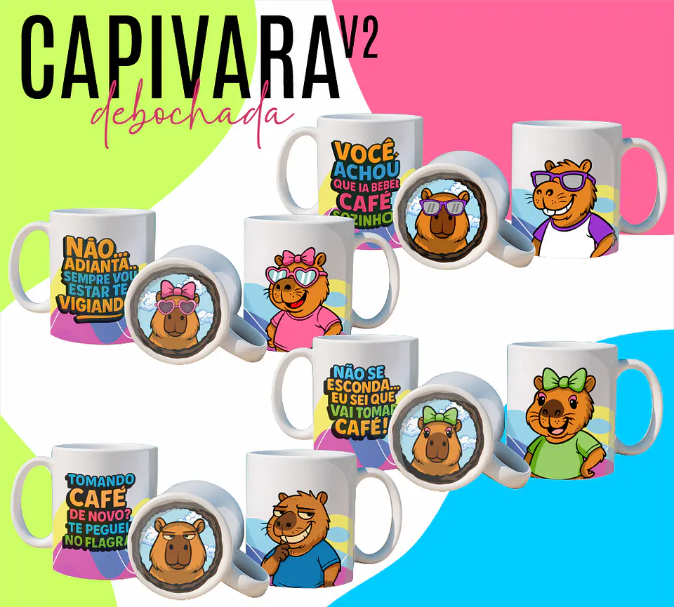 4 Artes para Caneca Capivara Debochada Arquivo Editável  1