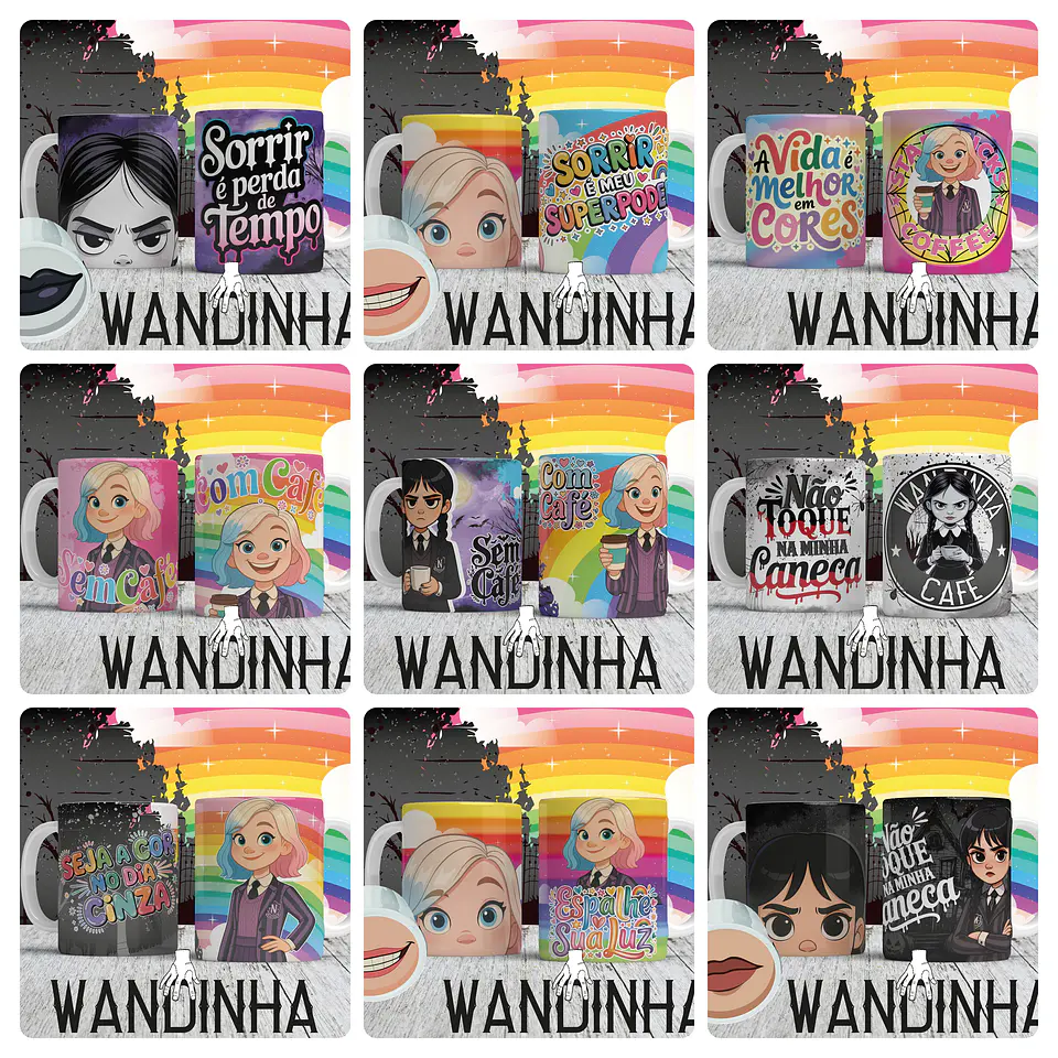 22 Artes para Caneca Wandinha Boquinha Bocão Arquivo em Jpg 3