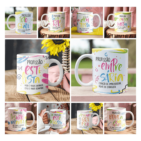 30 Artes para Caneca Profissões Femininas Arquivos Editáveis 
