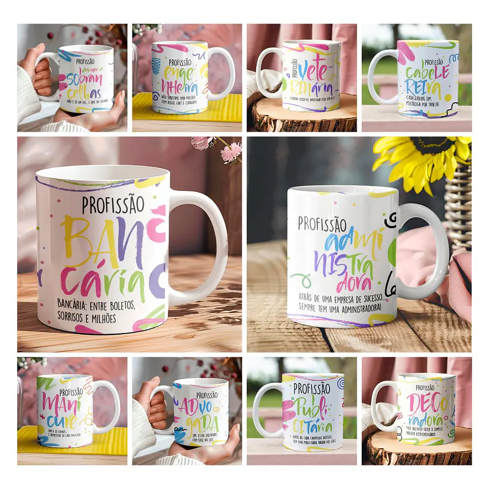 30 Artes para Caneca Profissões Femininas Arquivos Editáveis  2