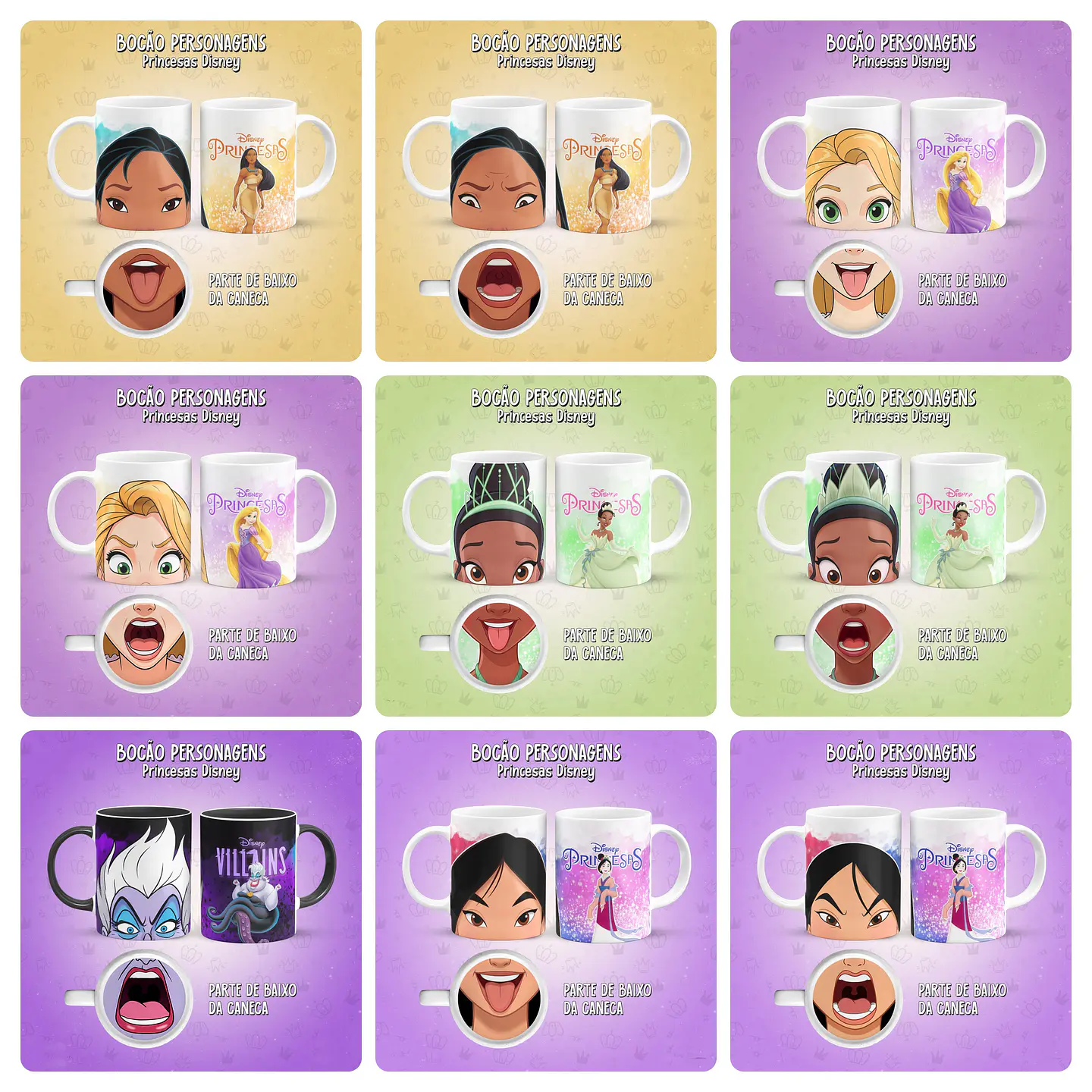 28 Artes para Caneca Bocão Princesas Arquivo em Jpg  3