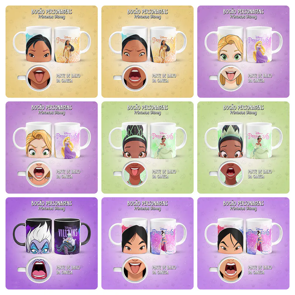 28 Artes para Caneca Bocão Princesas Arquivo em Jpg  3
