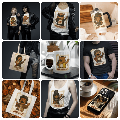 19 Artes para Camisa Capivara Rock Arquivo em Png