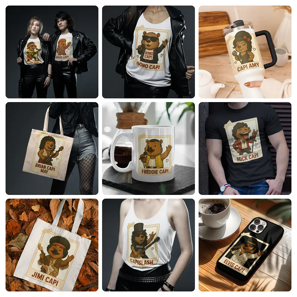 19 Artes para Camisa Capivara Rock Arquivo em Png 1