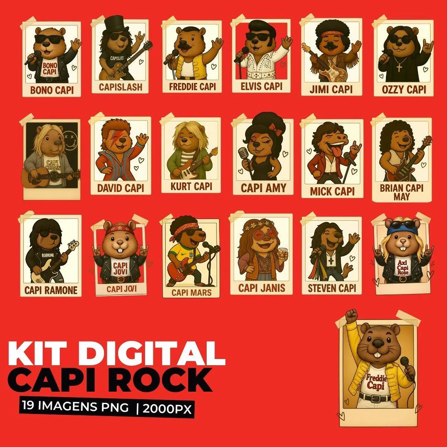 19 Artes para Camisa Capivara Rock Arquivo em Png 2